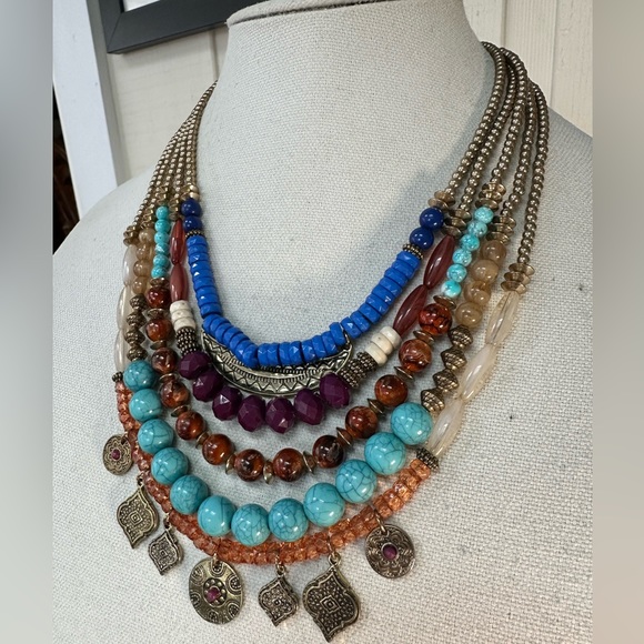 Multi strand ethnic vibe statement necklace - Picture 3 of 7